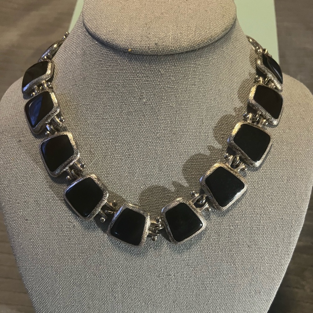 Rare Vintage Anne Klein Couture Black and Silver Women's Necklace